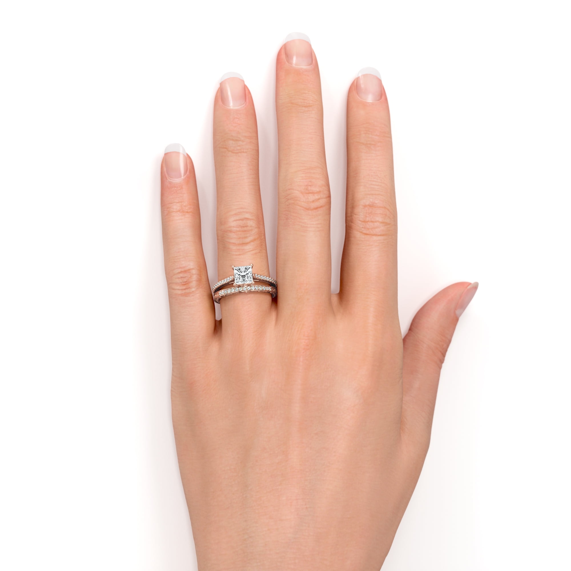 18K Yellow Gold Princess Cut Side Stone Diamond Engagement Ring